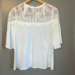 Sugar + Lips white floral lace boho blouse size small coastal‎ beach boho